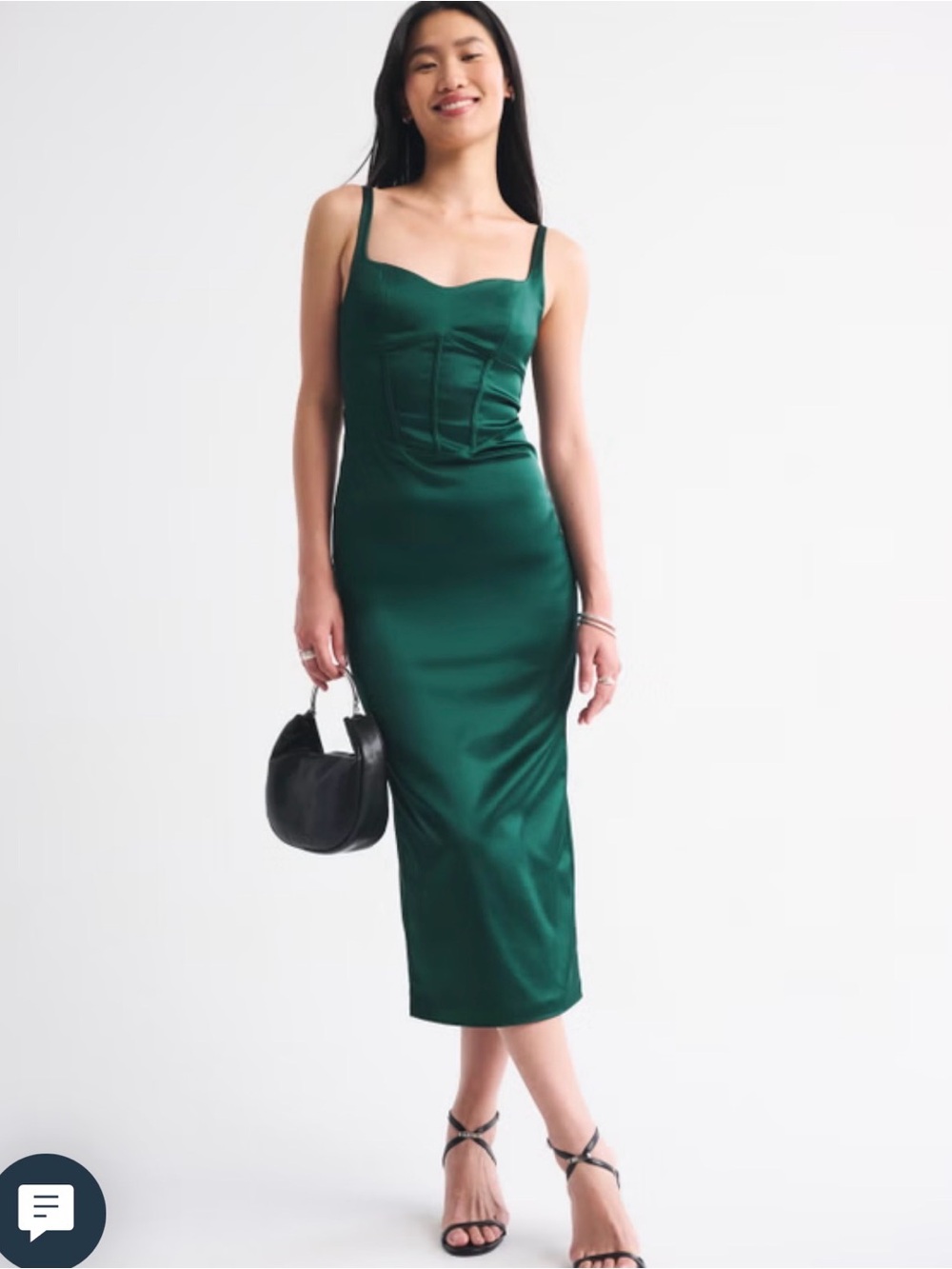 Emerald Green Satin Midi Dress with Corset Detail